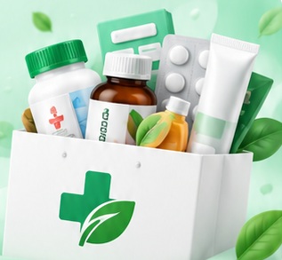 Kantong belanja berisi produk kesehatan